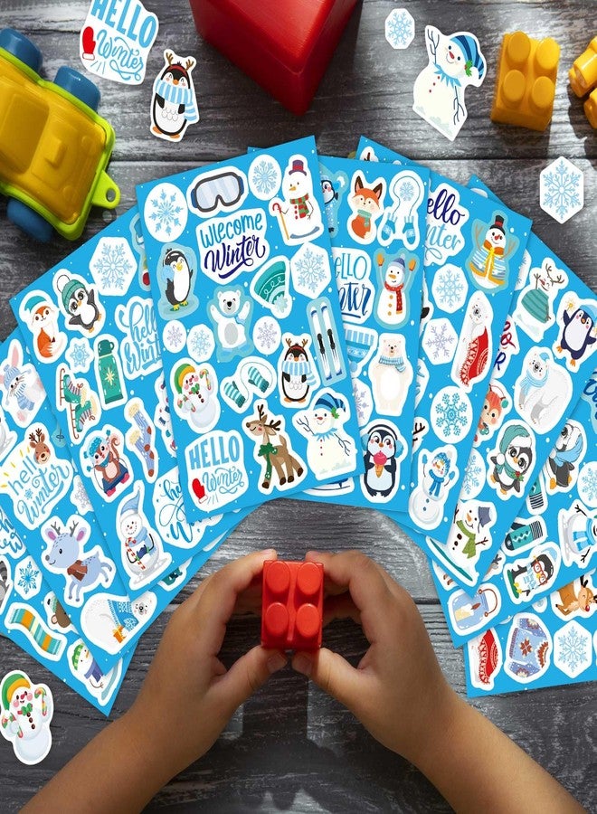 DUJAA 576 Pcs Winter Stickers for Kids, Winter Holiday Stickers with Snowflake Penguin Snowman Polar Bear, Hello Winter Themed Stickers Envelopes Christmas Party Classroom Decor - Image 4